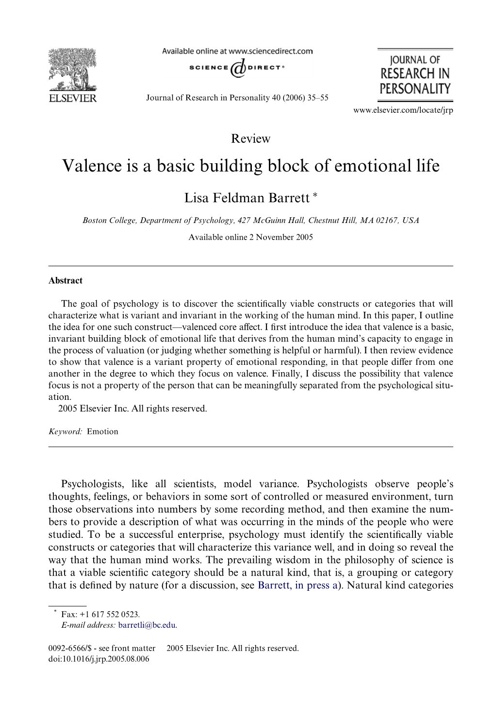 Valence Is a Basic Building Block of Emotional Life