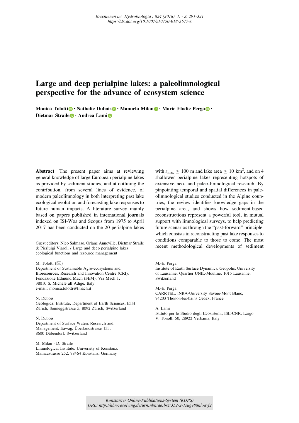 Large and Deep Perialpine Lakes : a Paleolimnological Perspective For