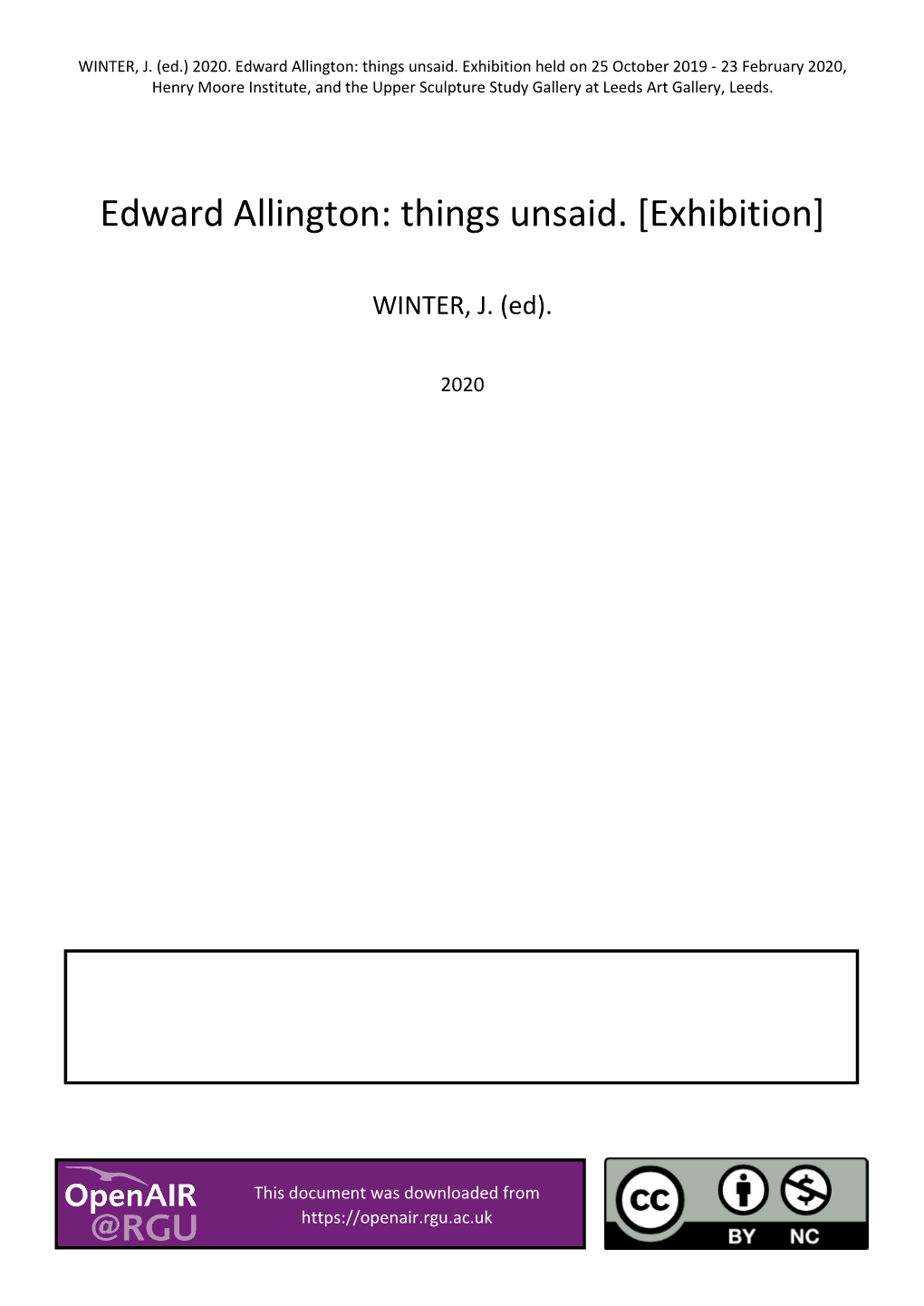 Edward Allington: Things Unsaid