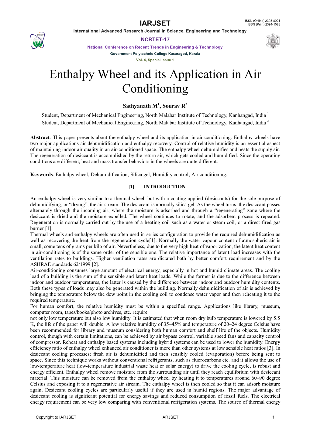 Enthalpy Wheel and Its Application in Air Conditioning