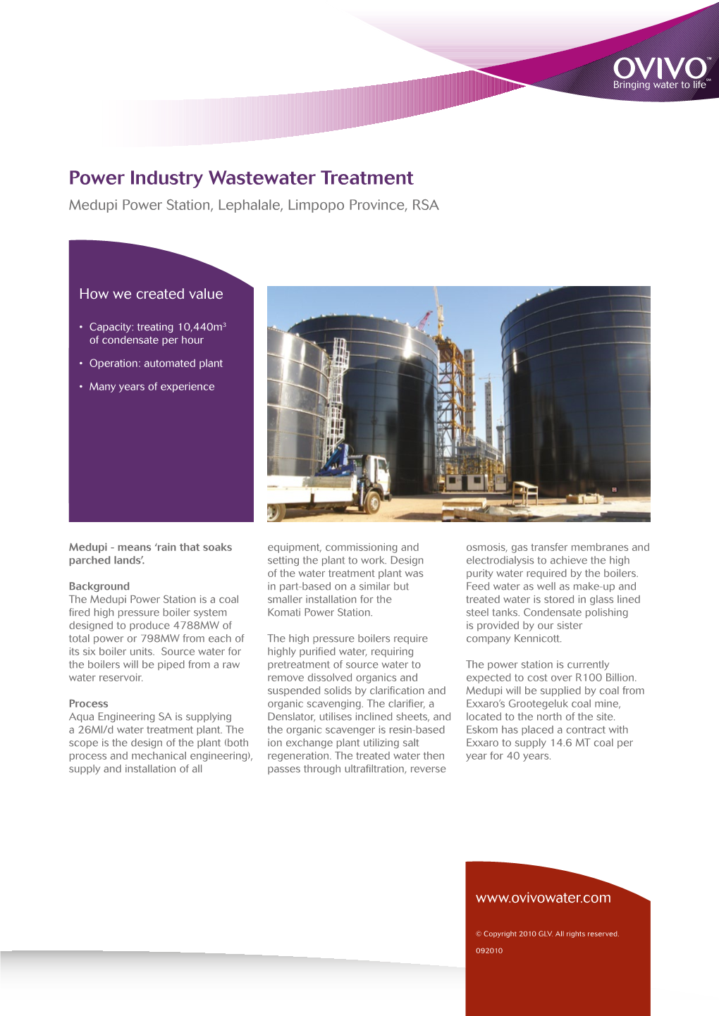 Power Industry Wastewater Treatment Medupi Power Station, Lephalale, Limpopo Province, RSA