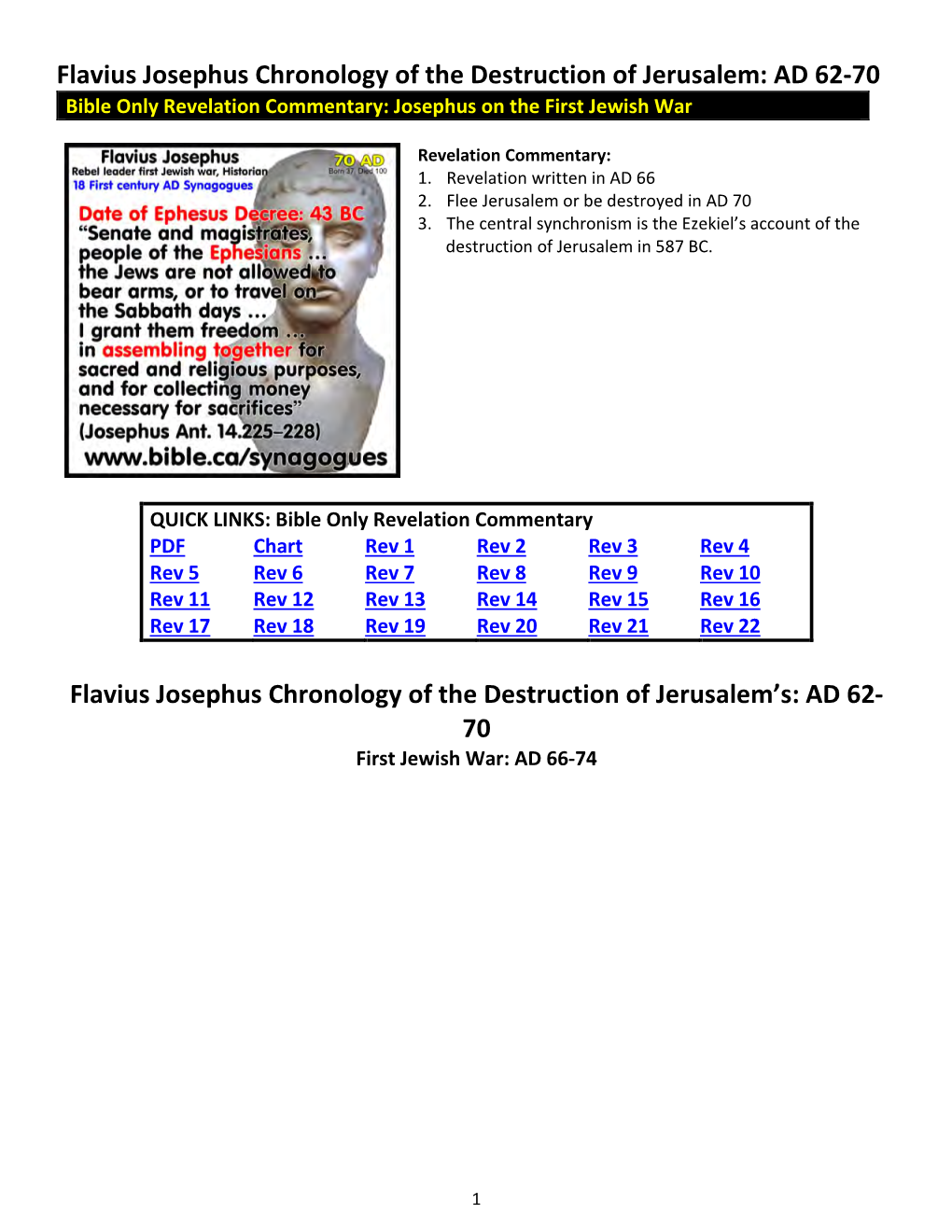 Flavius Josephus Chronology of the Destruction of Jerusalem's