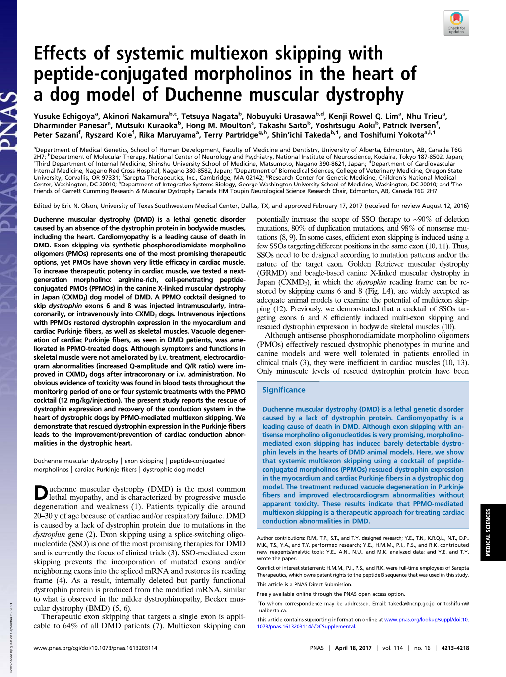 Effects of Systemic Multiexon Skipping with Peptide-Conjugated Morpholinos in the Heart of a Dog Model of Duchenne Muscular Dystrophy