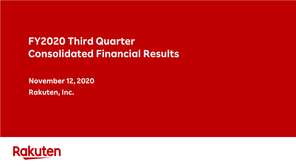 FY2020 Third Quarter Consolidated Financial Results