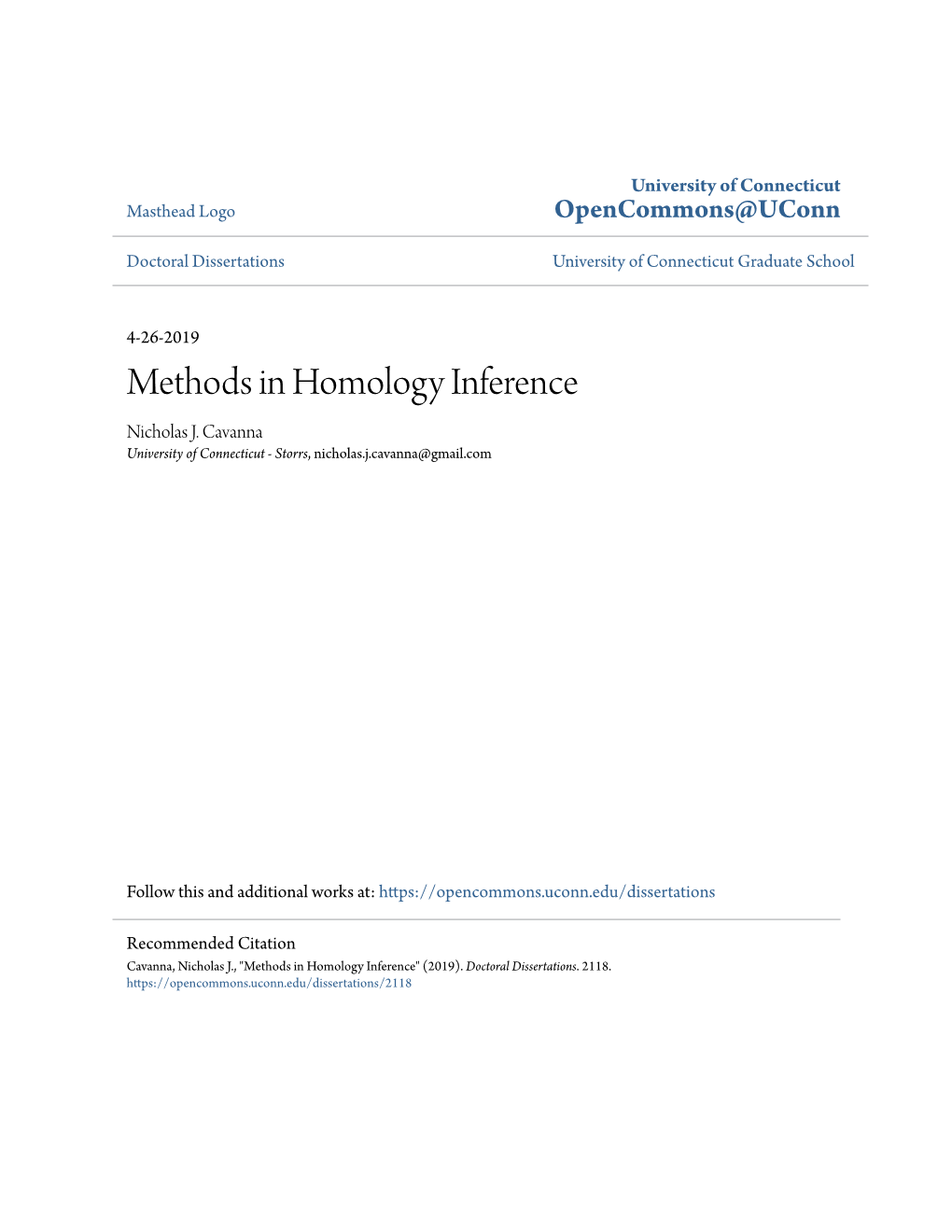 Methods in Homology Inference Nicholas J