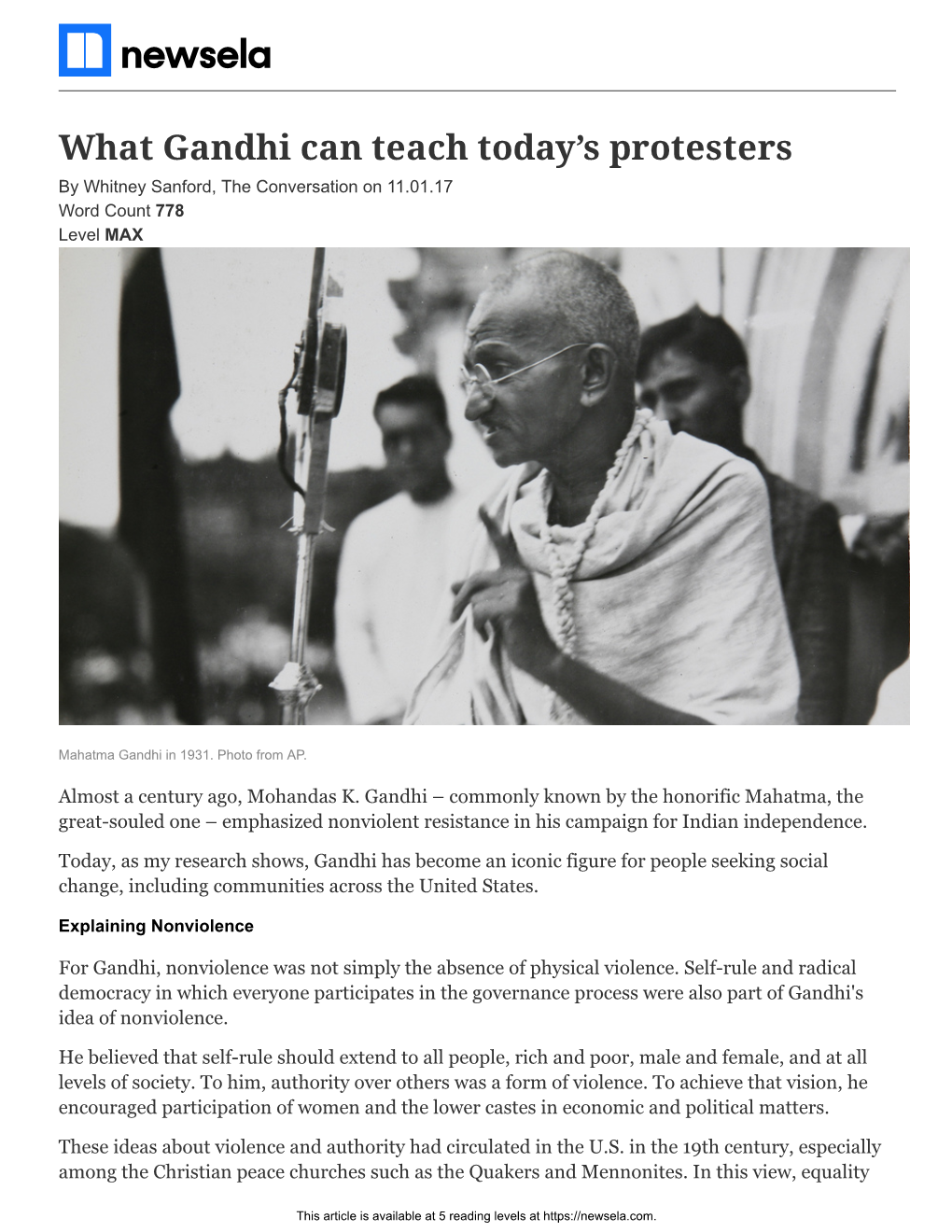 Gandhi Protest Article