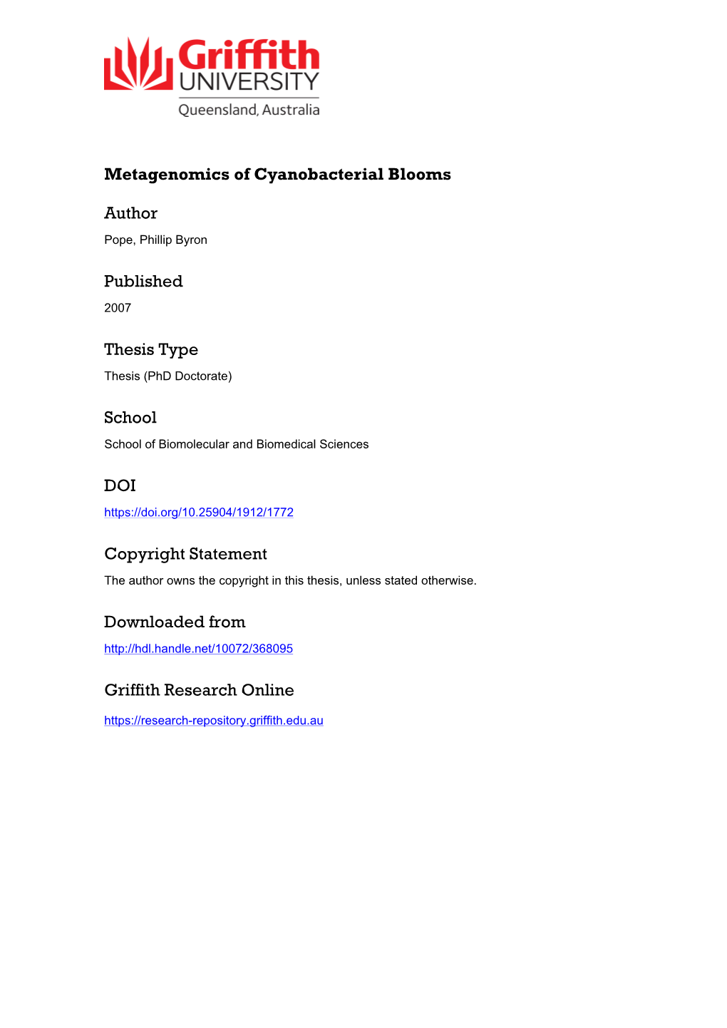 Metagenomics of Cyanobacterial Blooms