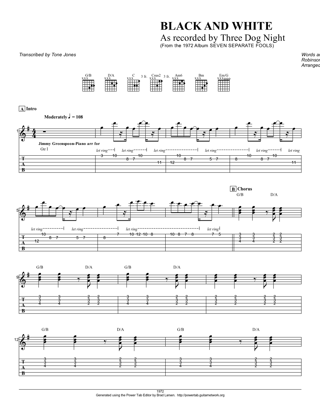 Black and White Guitar Tab