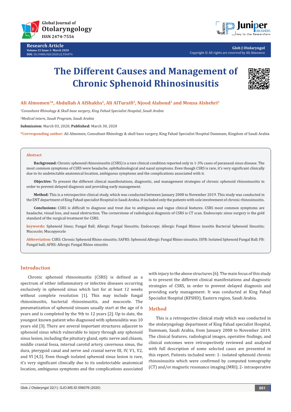 The Different Causes and Management of Chronic Sphenoid Rhinosinusitis