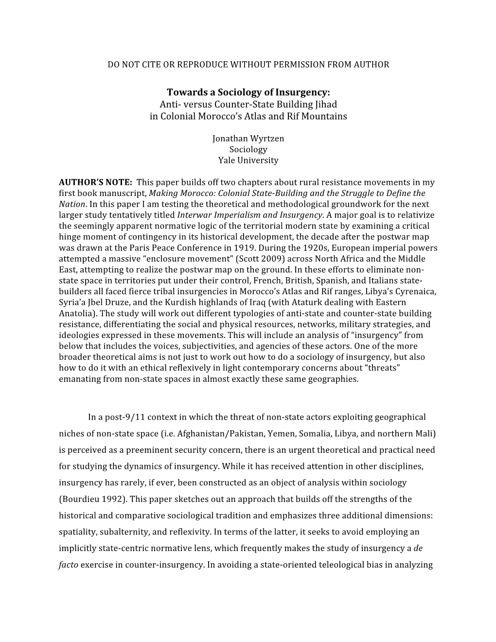 Towards a Sociology of Insurgency: Anti- Versus Counter-State Building Jihad in Colonial Morocco’S Atlas and Rif Mountains