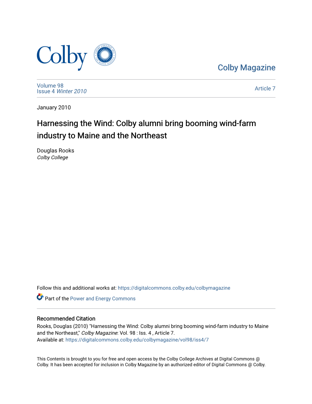 Colby Alumni Bring Booming Wind-Farm Industry to Maine and the Northeast