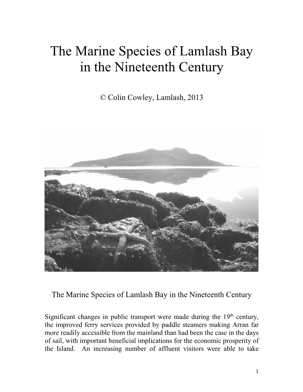 The Marine Species of Lamlash Bay in the Nineteenth Century