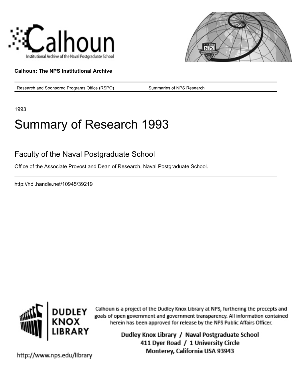 Summary of Research 1993