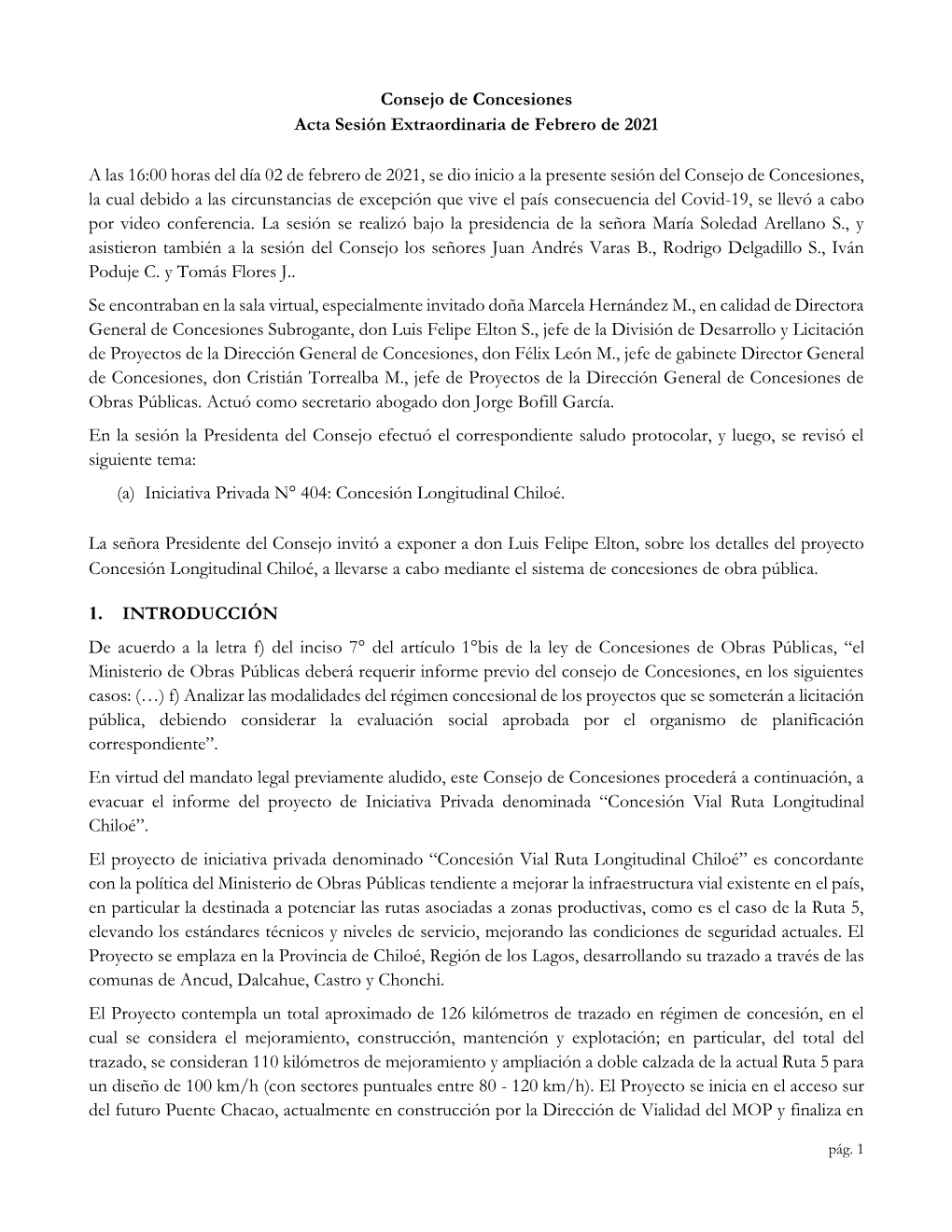 Consejo De Concesiones Acta Sesión Extraordinaria De Febrero De 2021