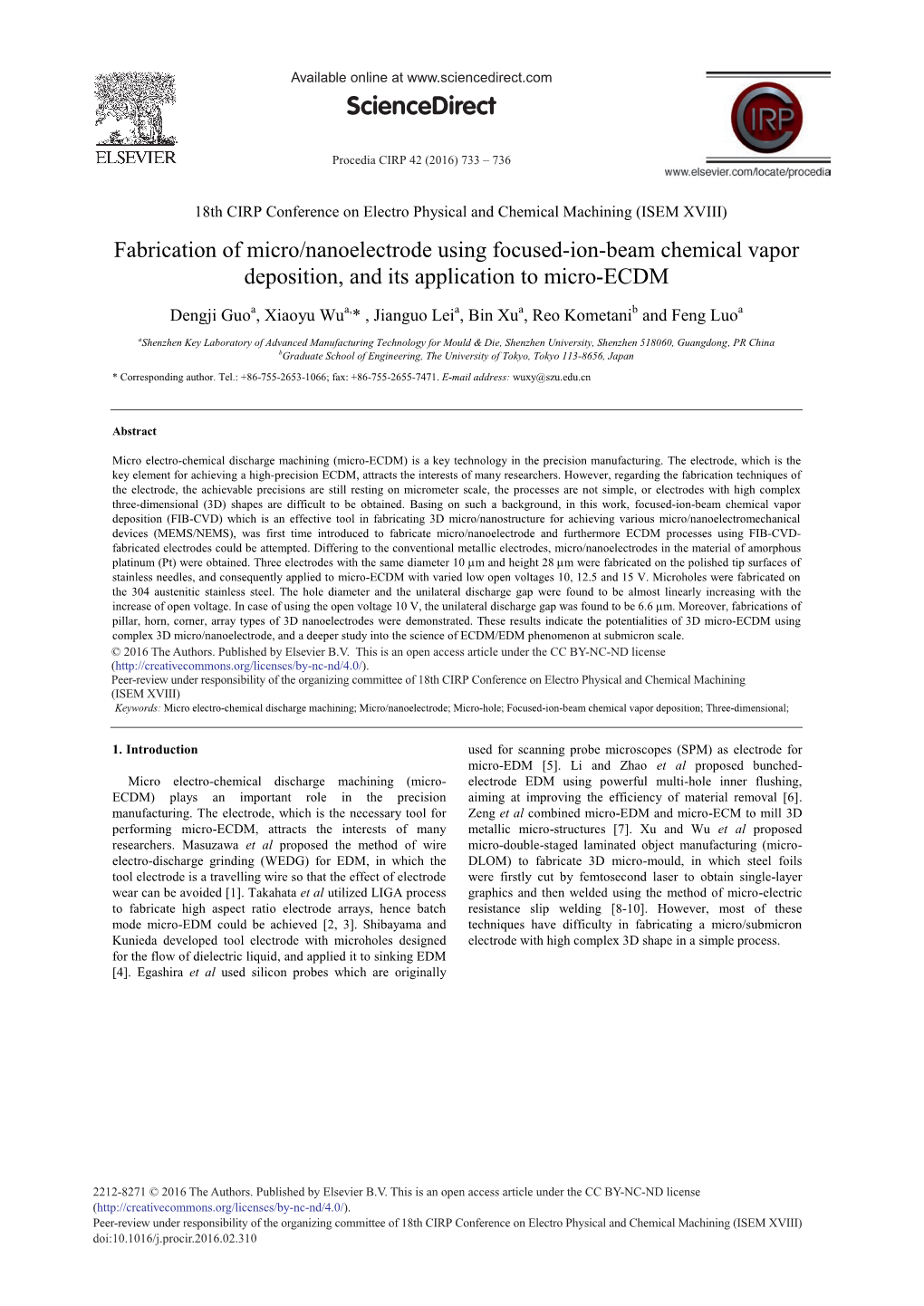 Fabrication of Micro/Nanoelectrode Using Focused-Ion-Beam Chemical Vapor Deposition, and Its Application to Micro-ECDM