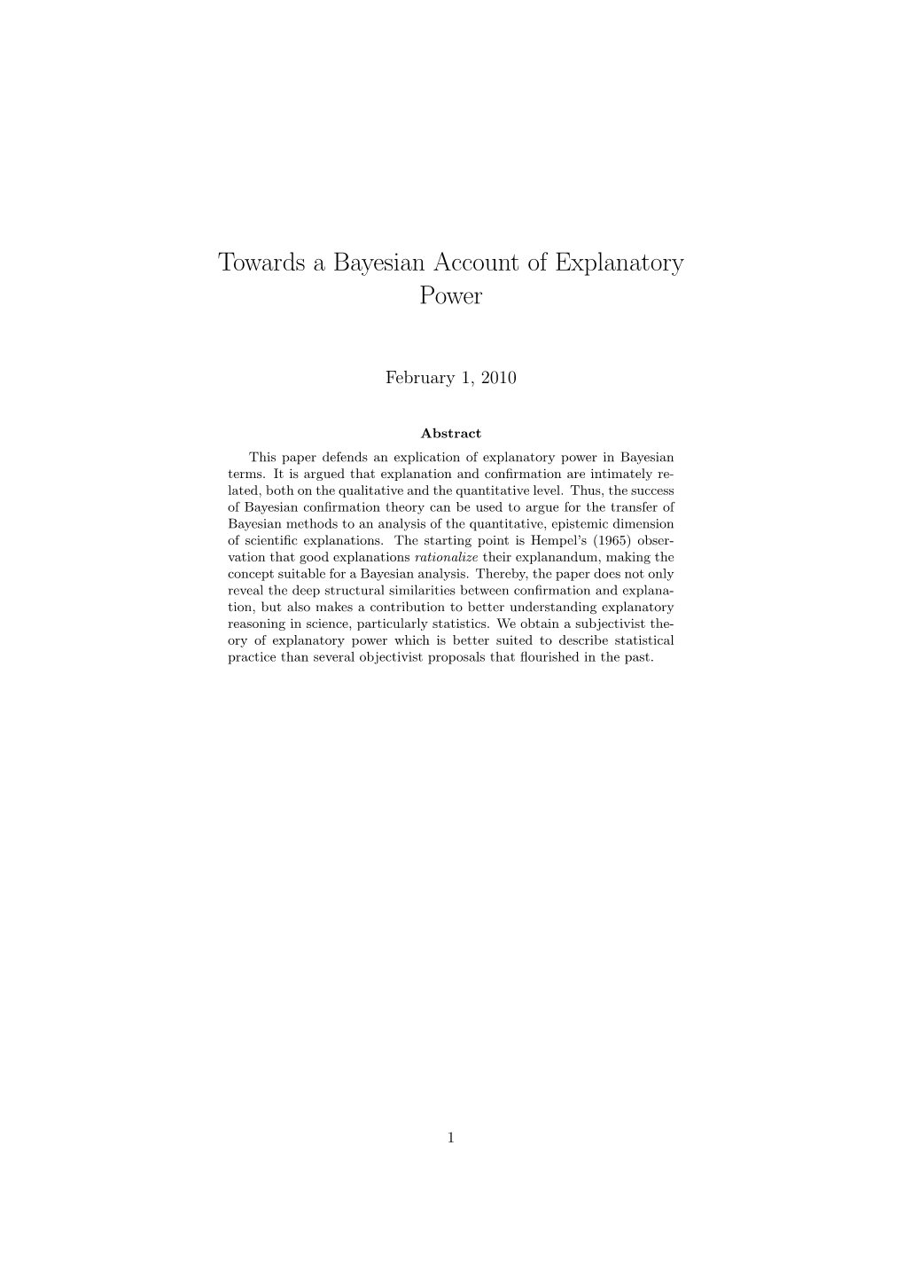 Towards a Bayesian Account of Explanatory Power