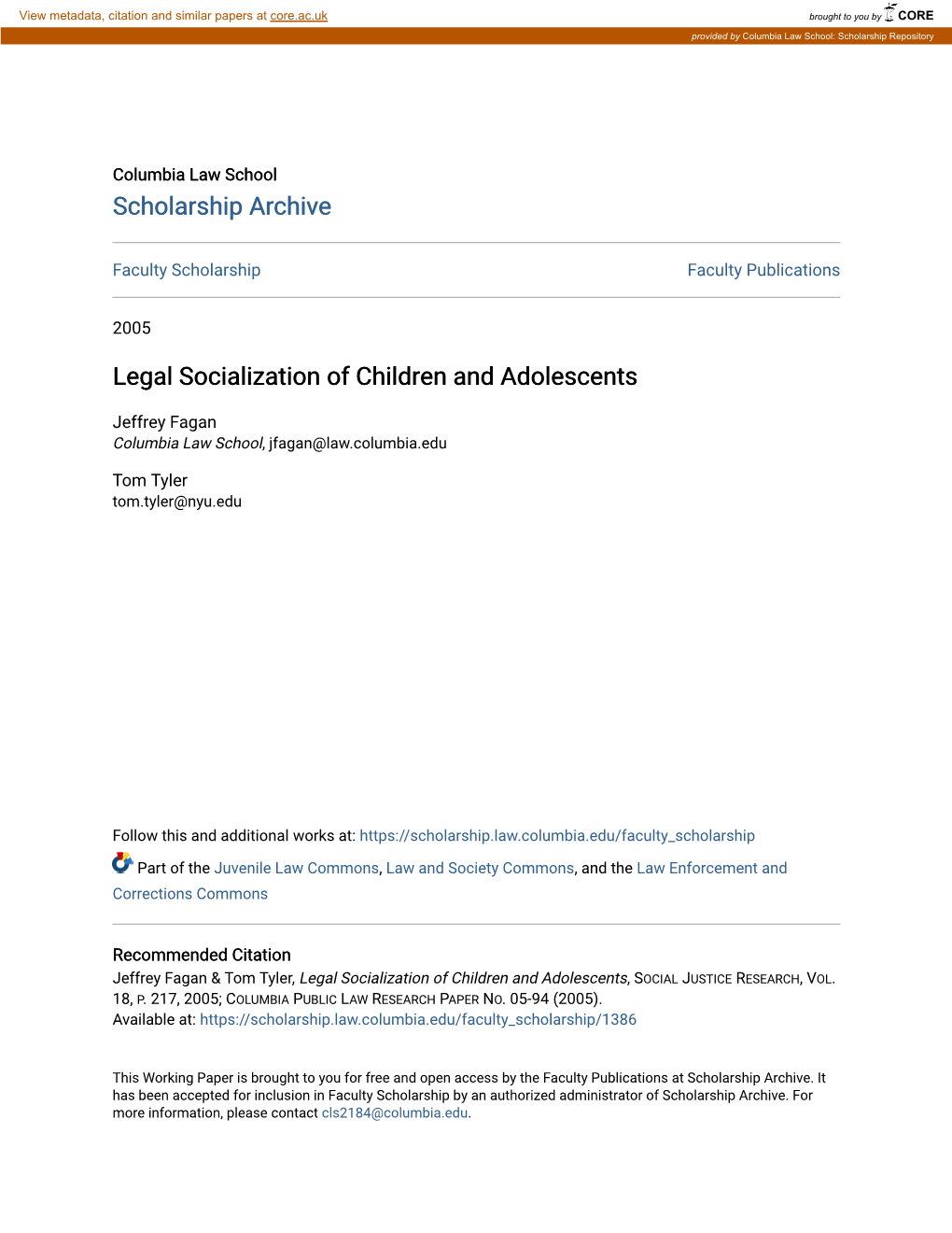 Legal Socialization of Children and Adolescents