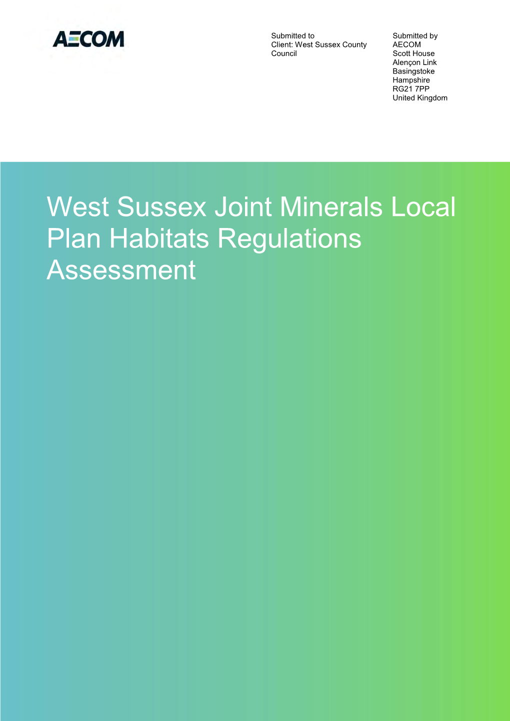 West Sussex Joint Minerals Local Plan Habitats Regulation Assessment