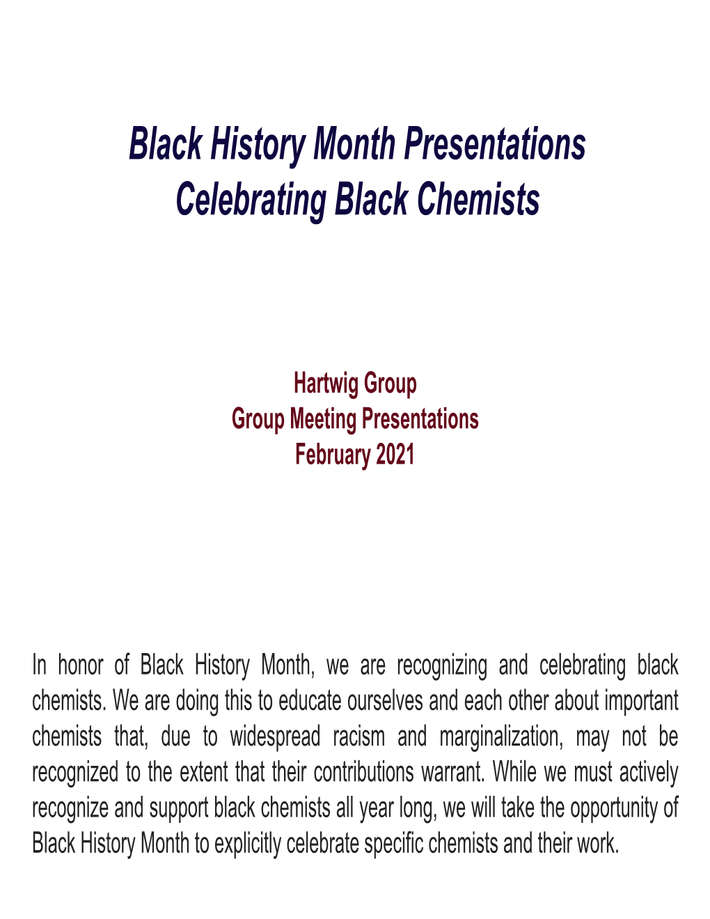 Black History Month Presentations Celebrating Black Chemists