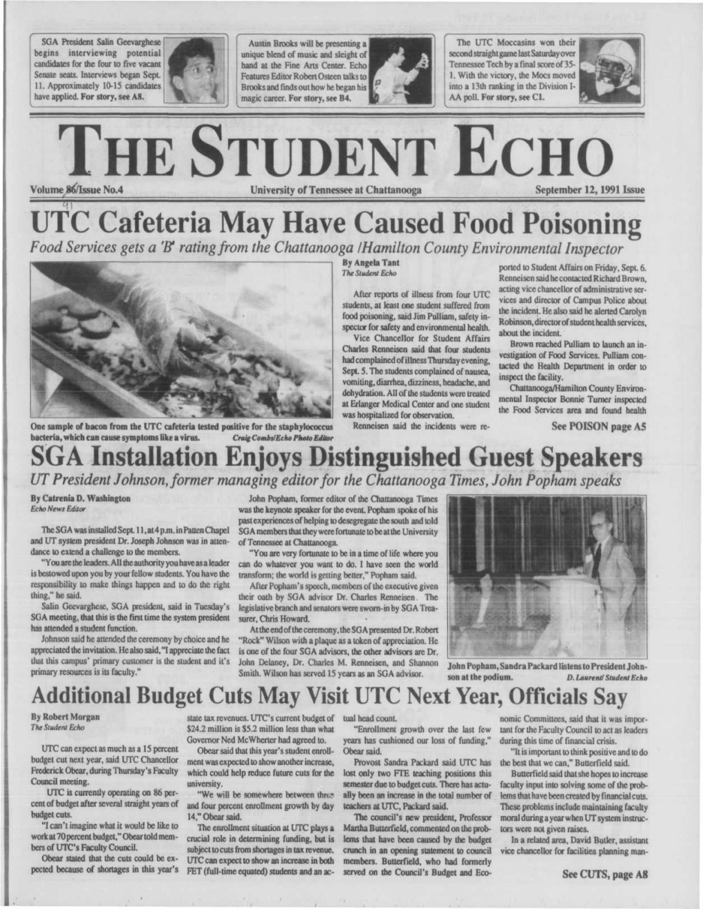 UTC Cafeteria May Have Caused Food Poisoning SGA Installation Enjoys Distinguished Guest Speakers