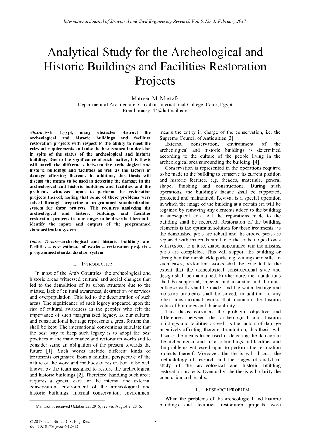Analytical Study for the Archeological and Historic Buildings and Facilities Restoration Projects