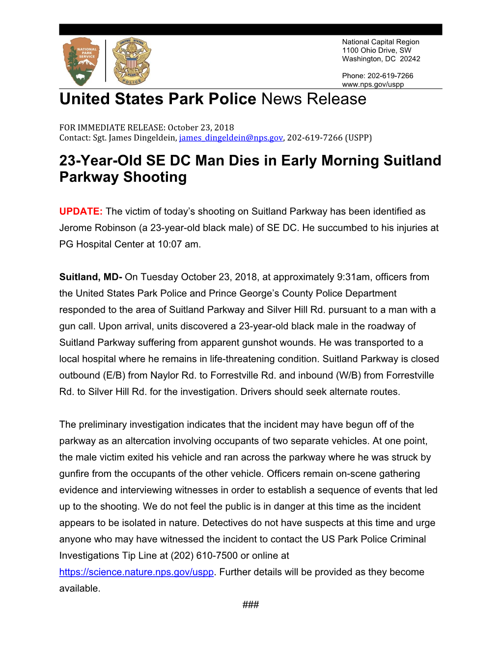 23-Year-Old SE DC Man Dies in Early Morning Suitland Parkway Shooting