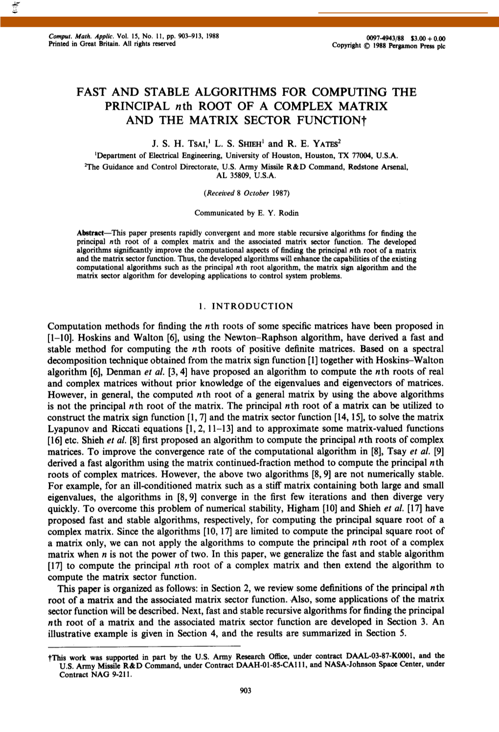 FAST and STABLE ALGORITHMS for COMPUTING the PRINCIPAL N Th ROOT of a COMPLEX MATRIX and the MATRIX SECTOR Functiont