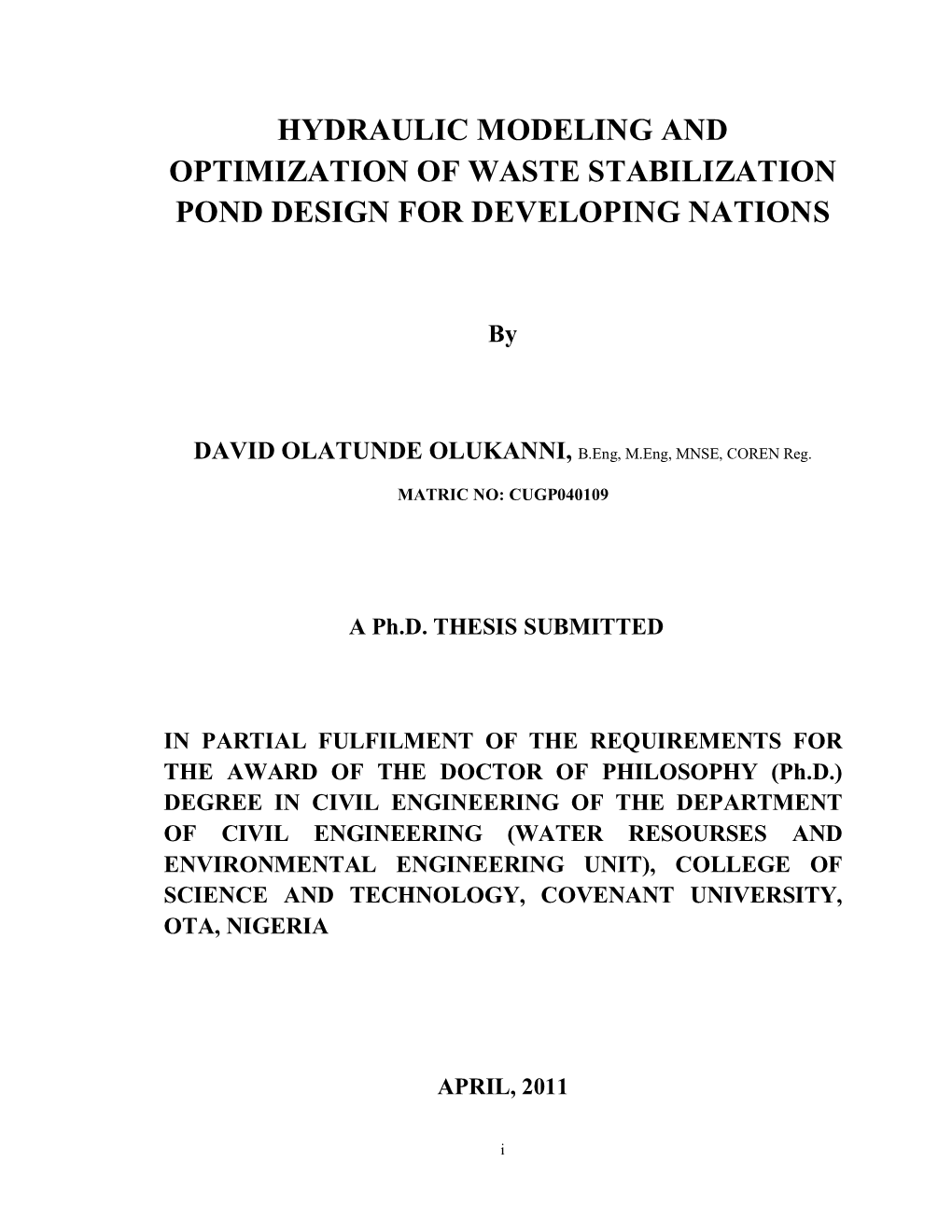 Hydraulic Modeling and Optimization of Waste Stabilization Pond Design for Developing Nations