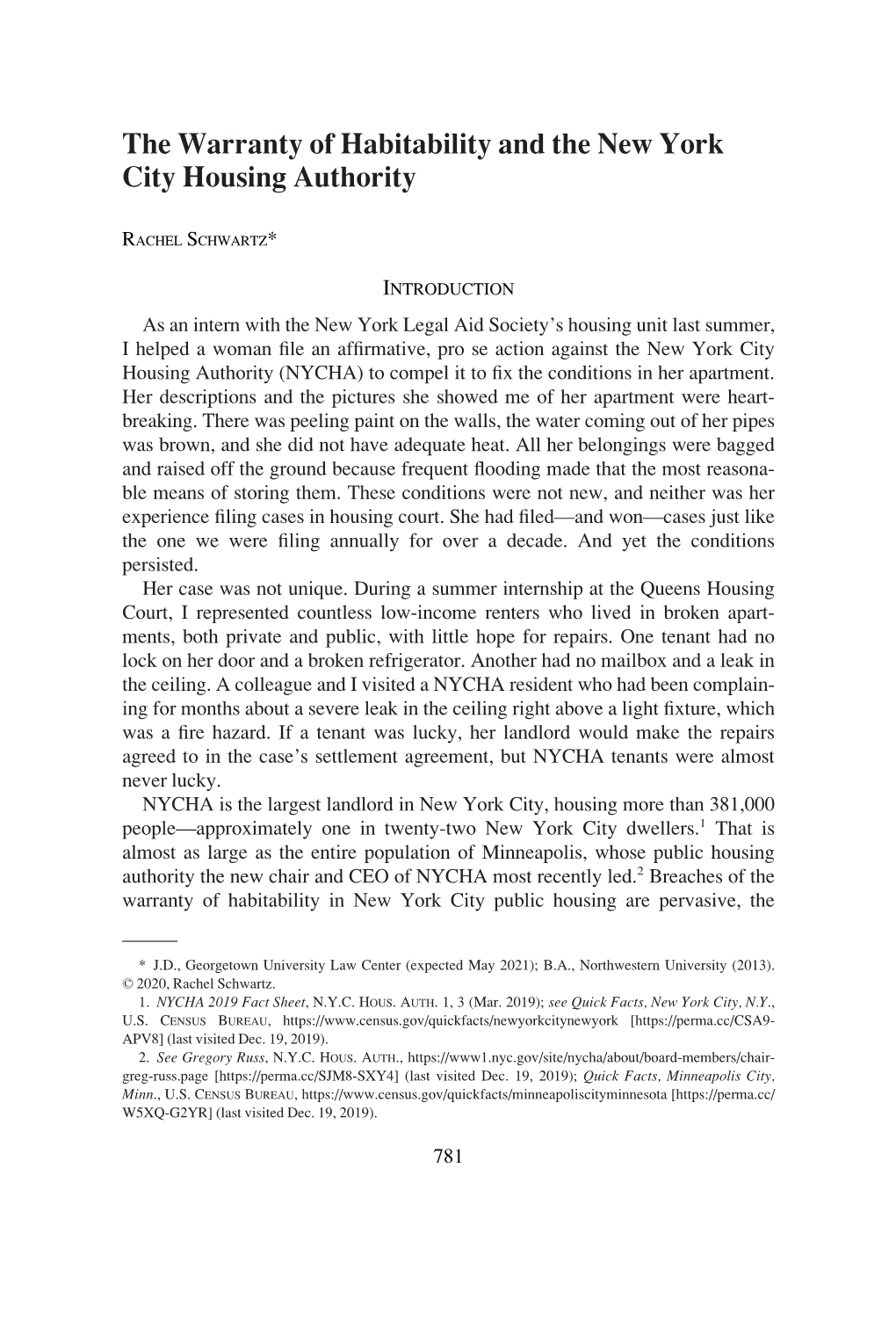 The Warranty of Habitability and the New York City Housing Authority