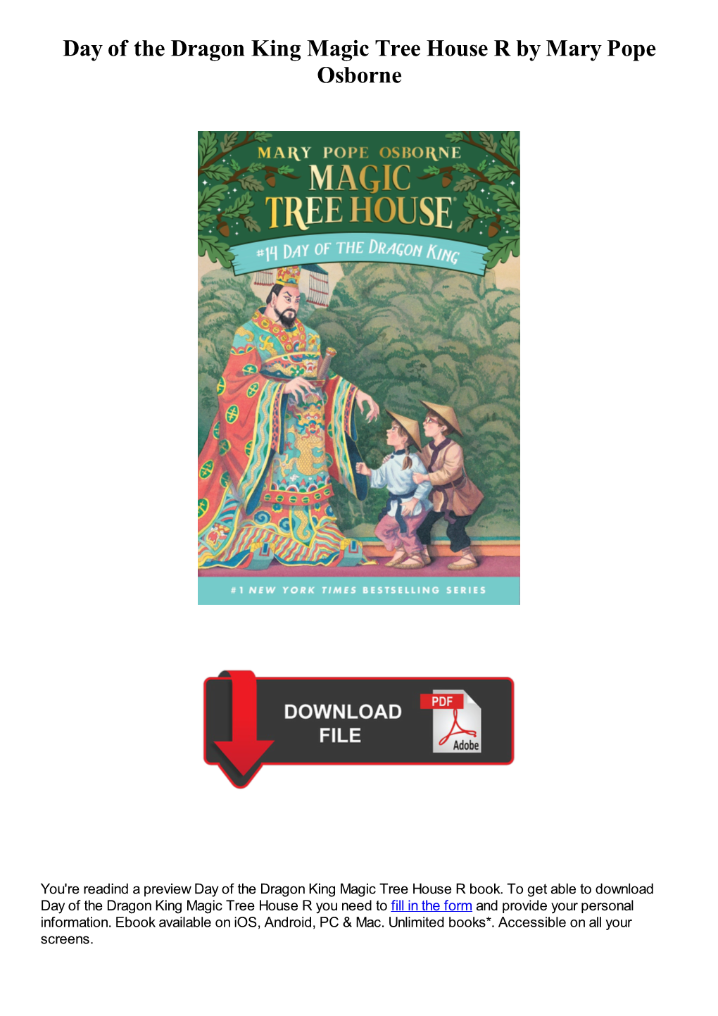 Day of the Dragon King Magic Tree House R by Mary Pope Osborne