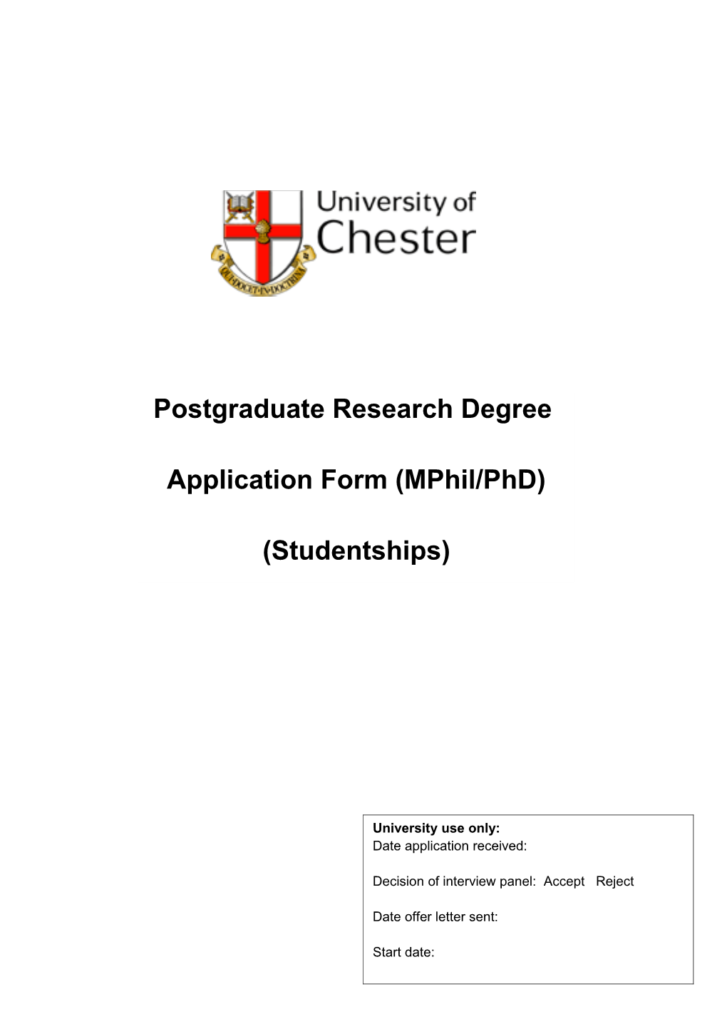 Postgraduate Research Degree Application Form (Mphil/Phd)