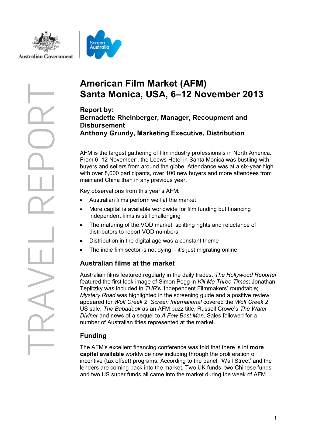 AFM) Santa Monica, USA, 6–12 November 2013