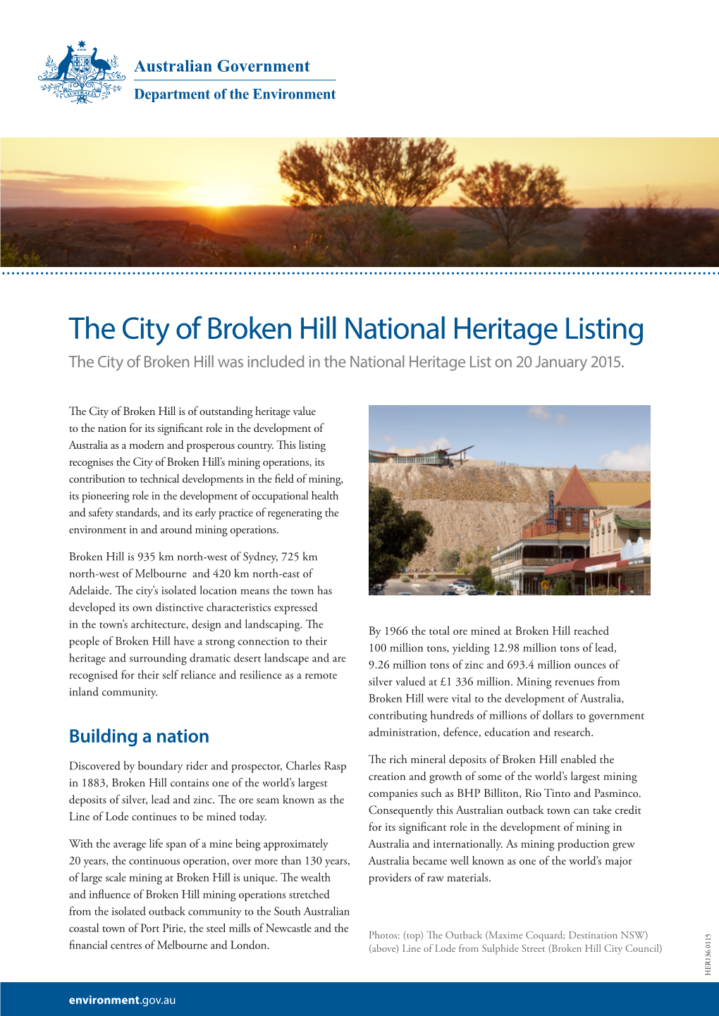 The City of Broken Hill National Heritage Listing Factsheet