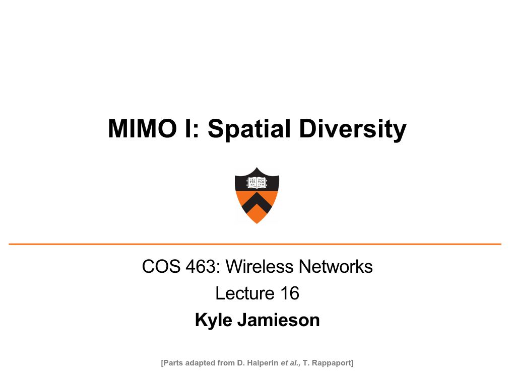 MIMO I: Spatial Diversity