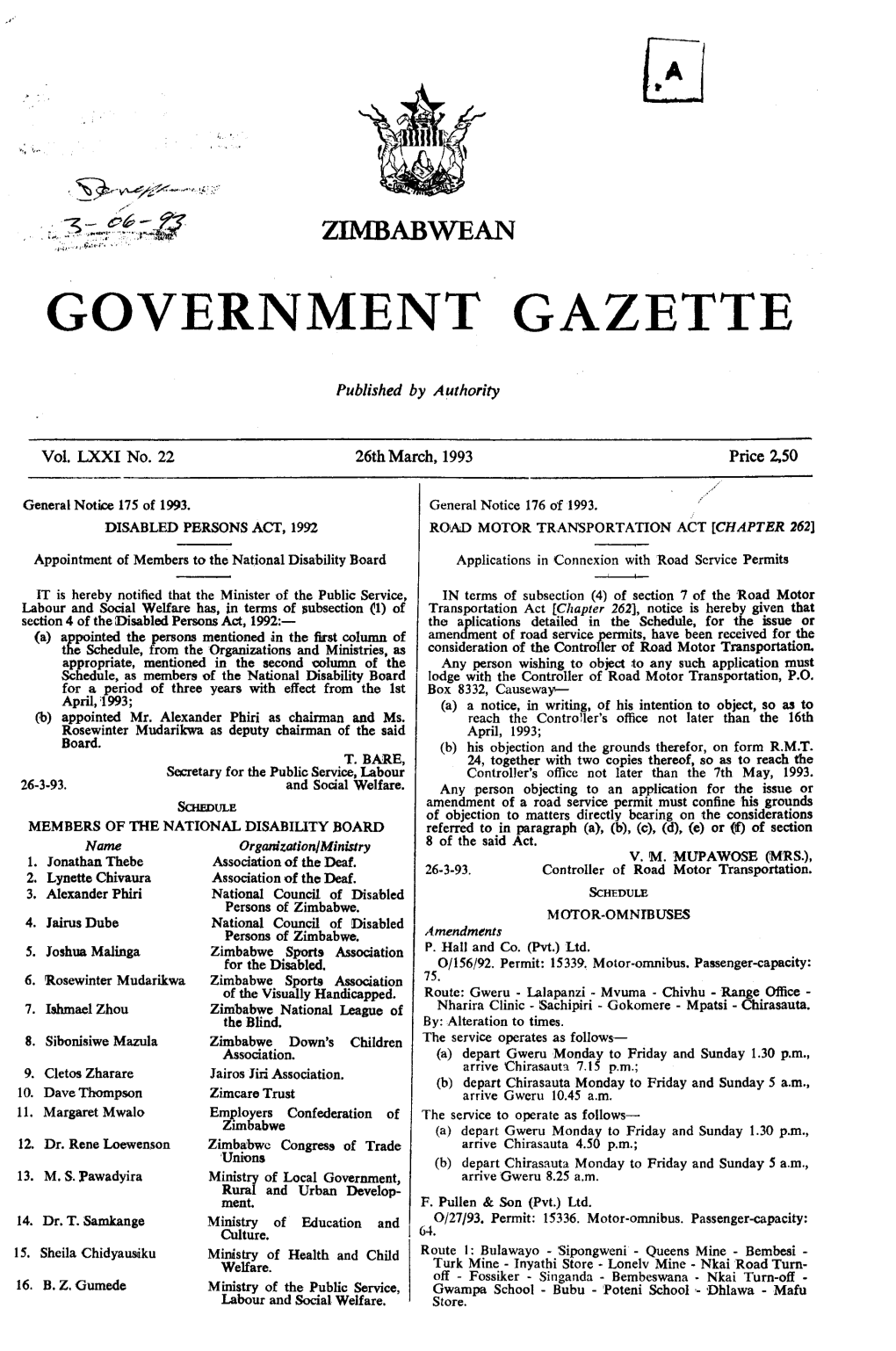 Zimbabwean Government Gazette