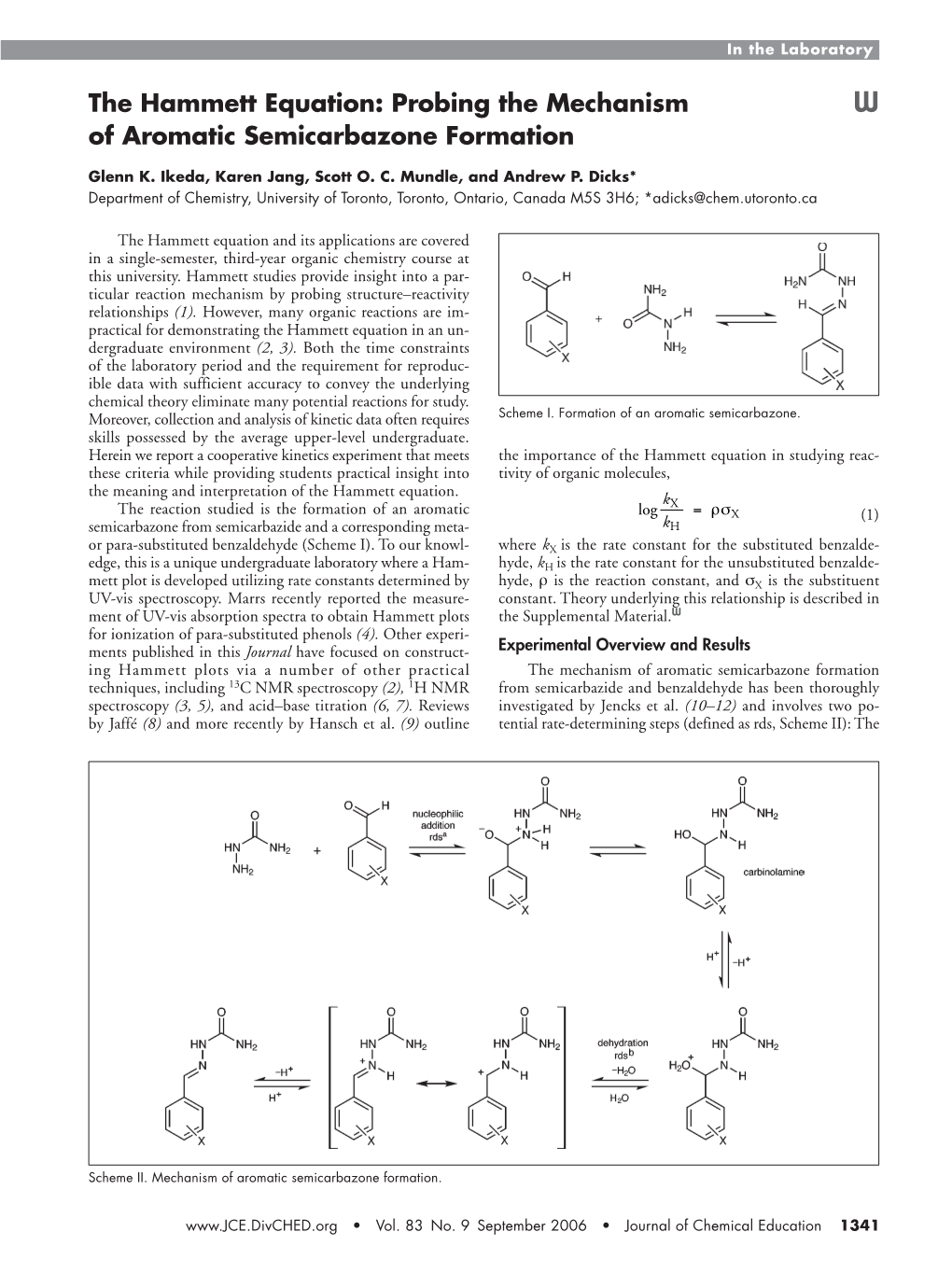 The Hammett Equation: Probing the Mechanism W of Aromatic Semicarbazone Formation