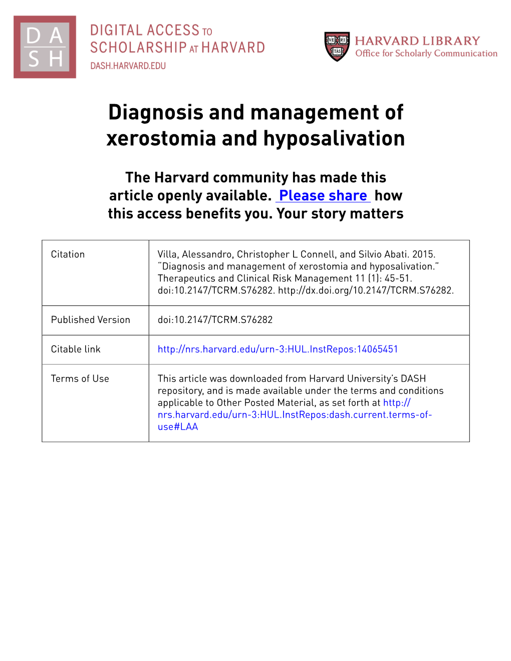 Diagnosis and Management of Xerostomia and Hyposalivation