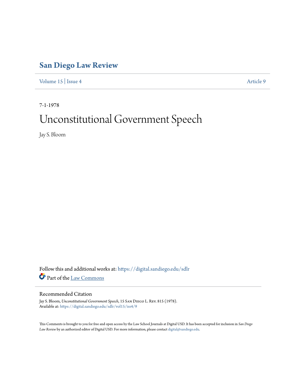 Unconstitutional Government Speech Jay S