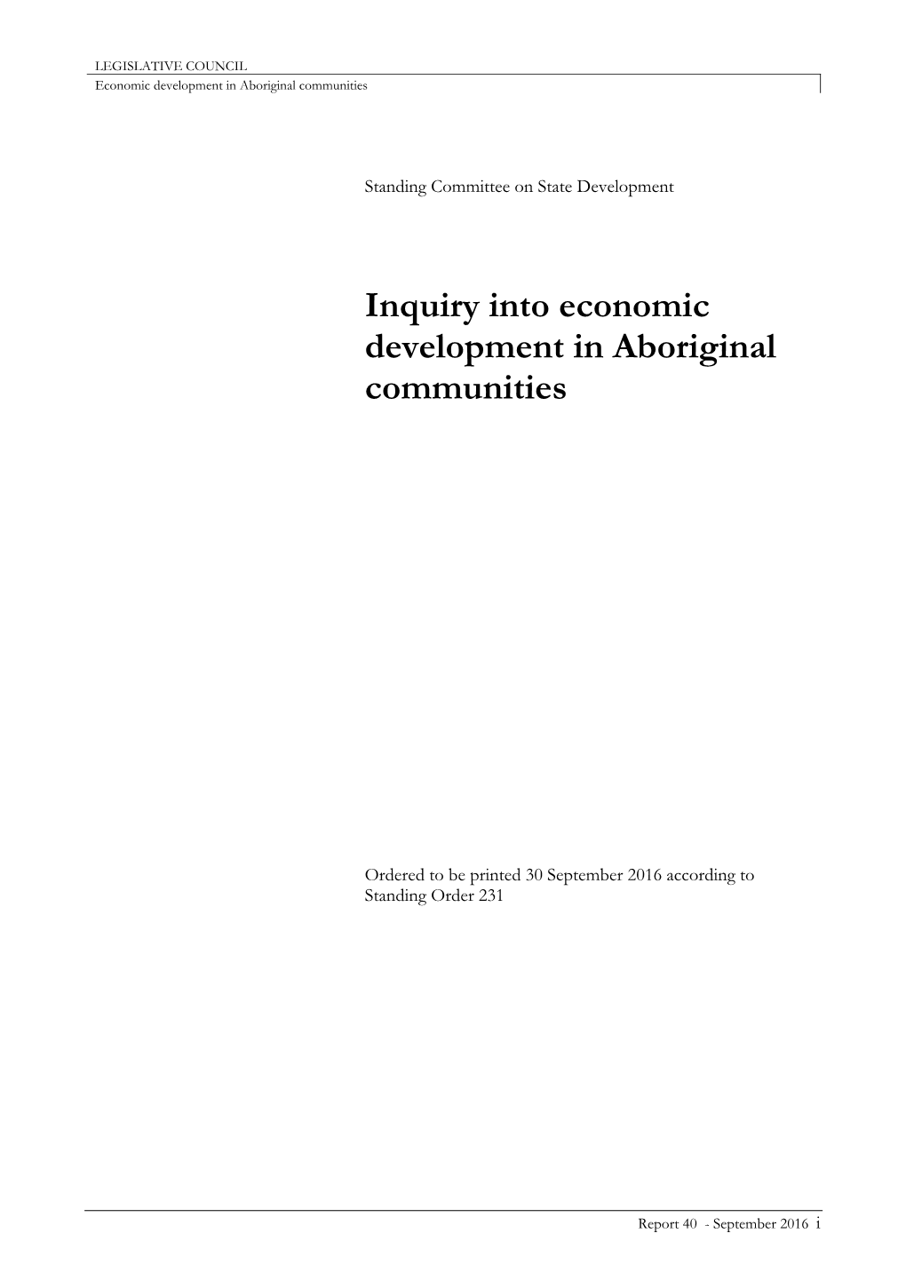 Inquiry Into Economic Development in Aboriginal Communities