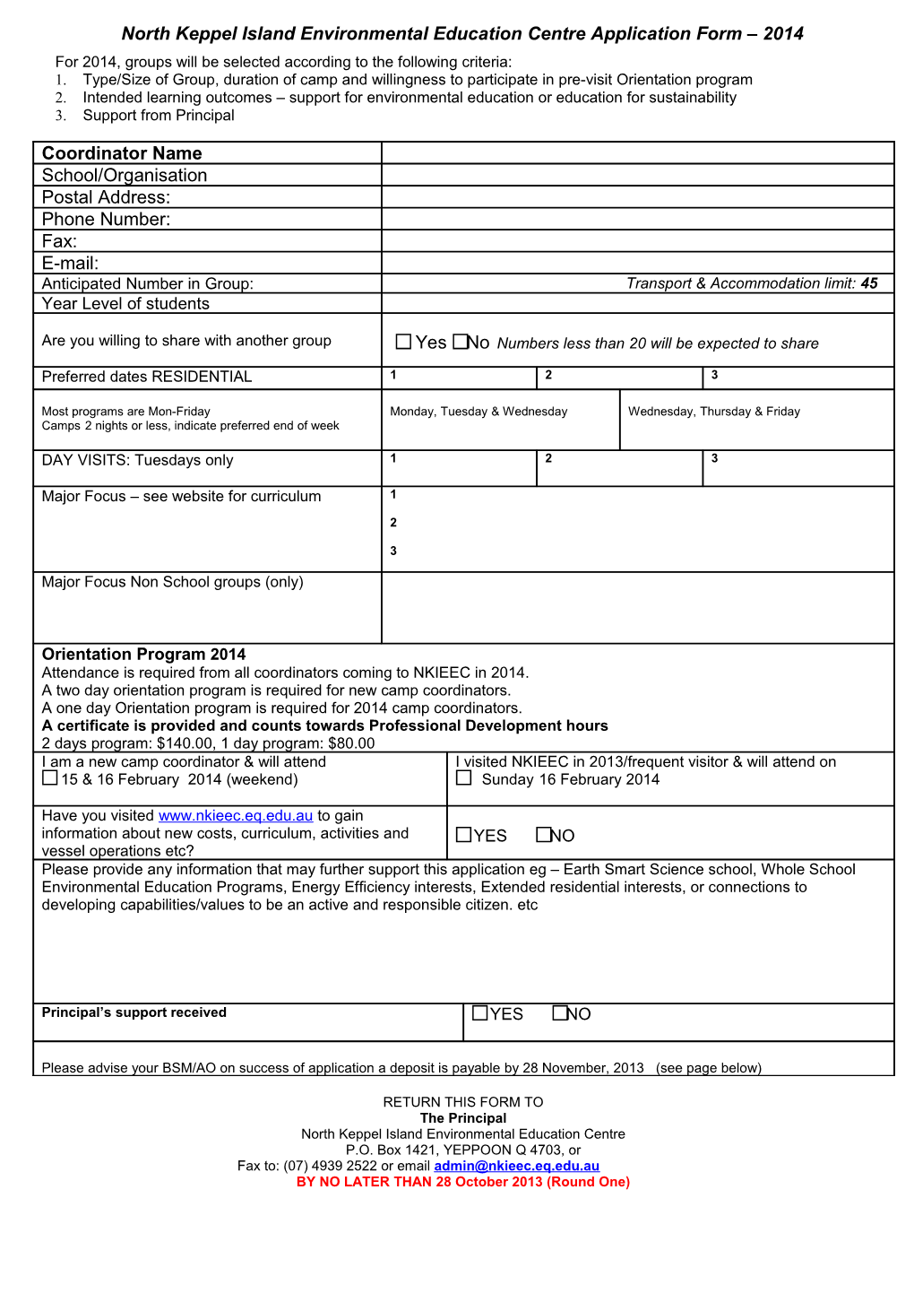 Booking Application Form