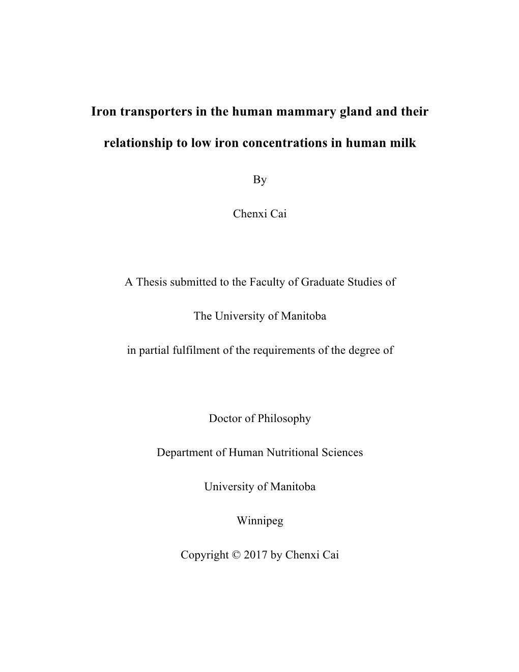 Iron Transporters in the Human Mammary Gland and Their