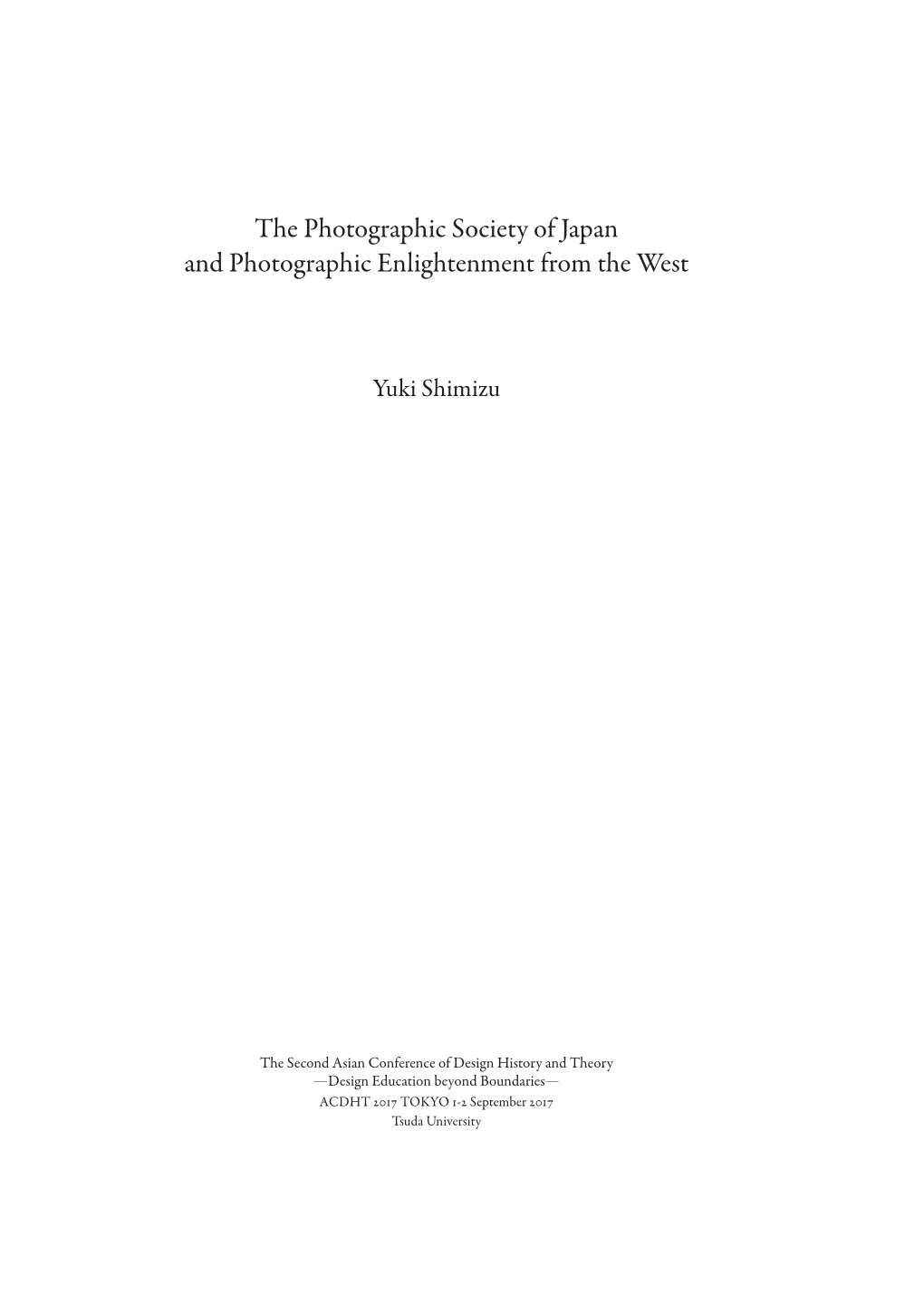 The Photographic Society of Japan and Photographic Enlightenment from the West