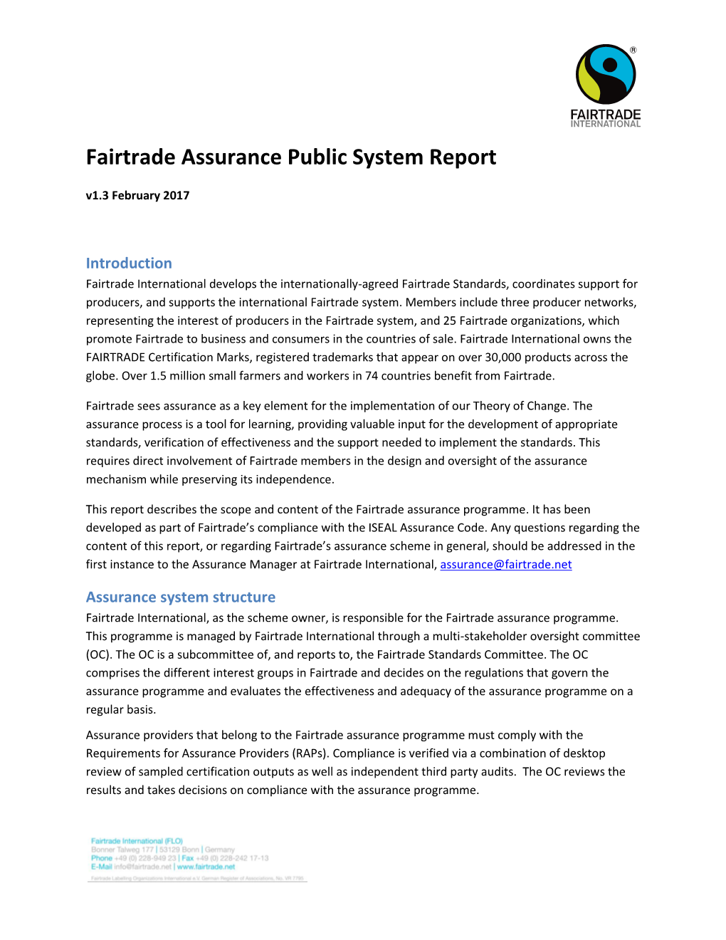 Fairtrade Assurance Public System Report V1.3 February 2017