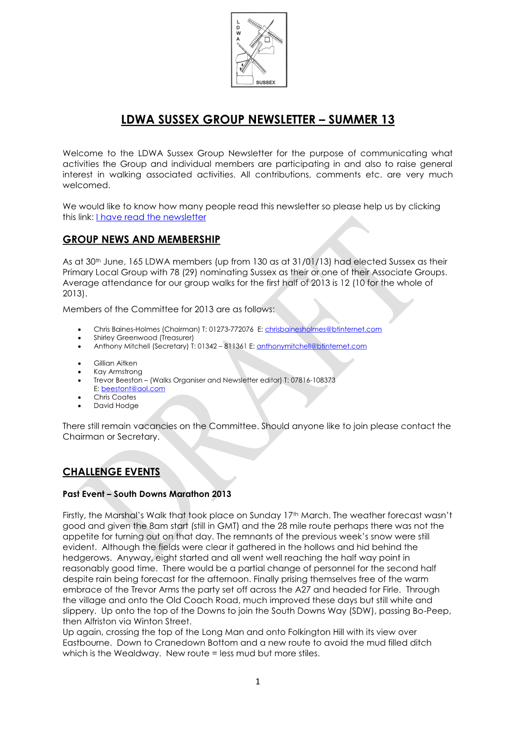 Ldwa Sussex Group Newsletter – Summer 13