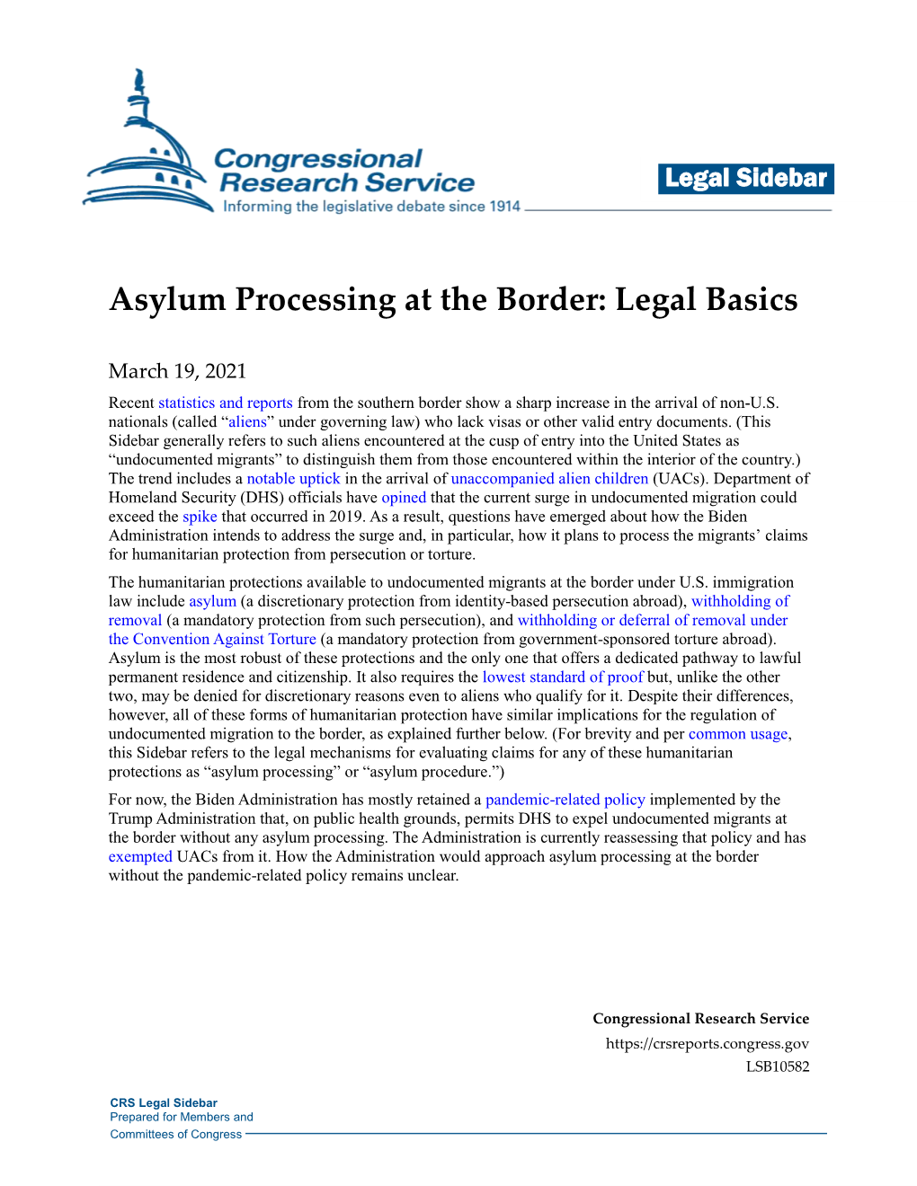Asylum Processing at the Border: Legal Basics