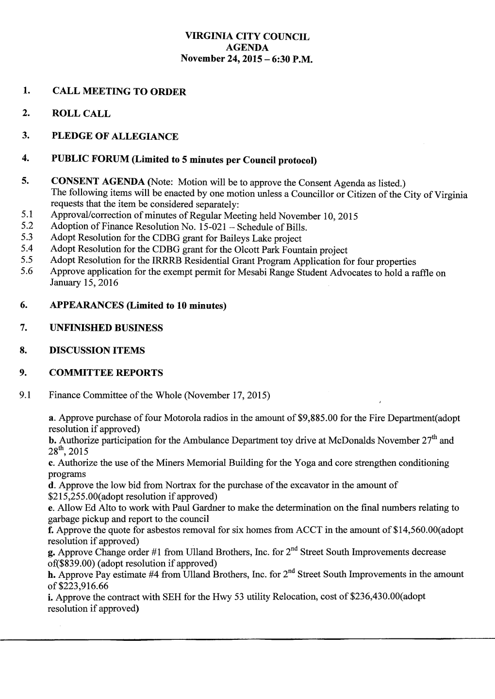 11-24-15 Council Meeting Agenda