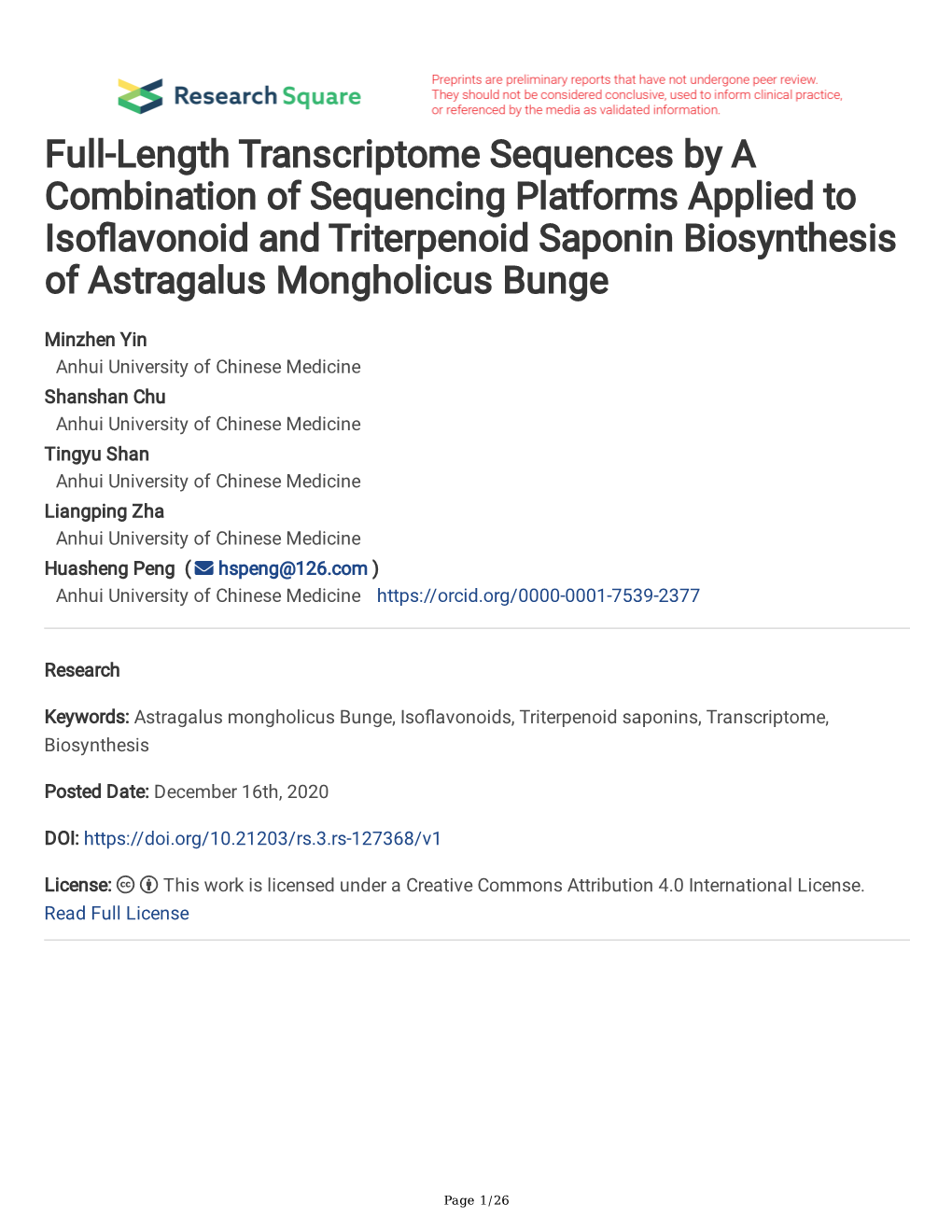 Full-Length Transcriptome Sequences by a Combination of Sequencing