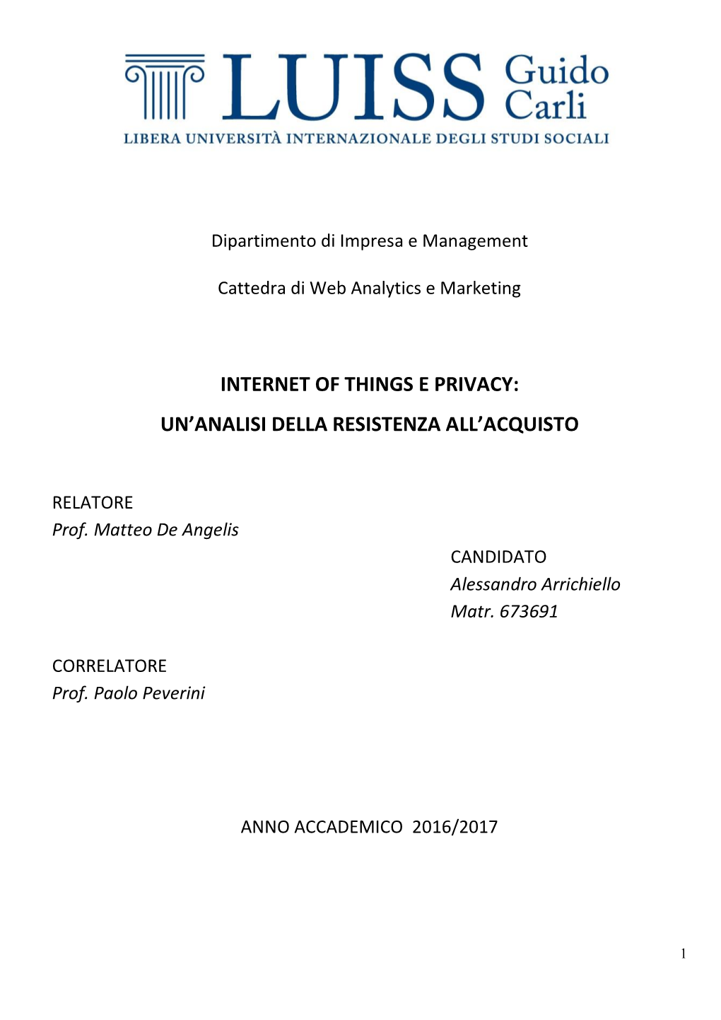 Internet of Things E Privacy: Un'analisi Della Resistenza All'acquisto