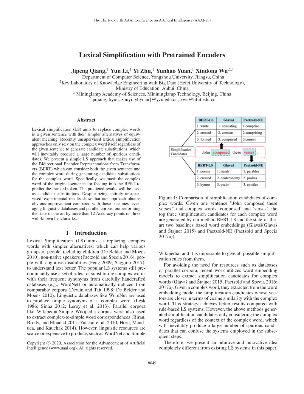Lexical Simplification with Pretrained Encoders