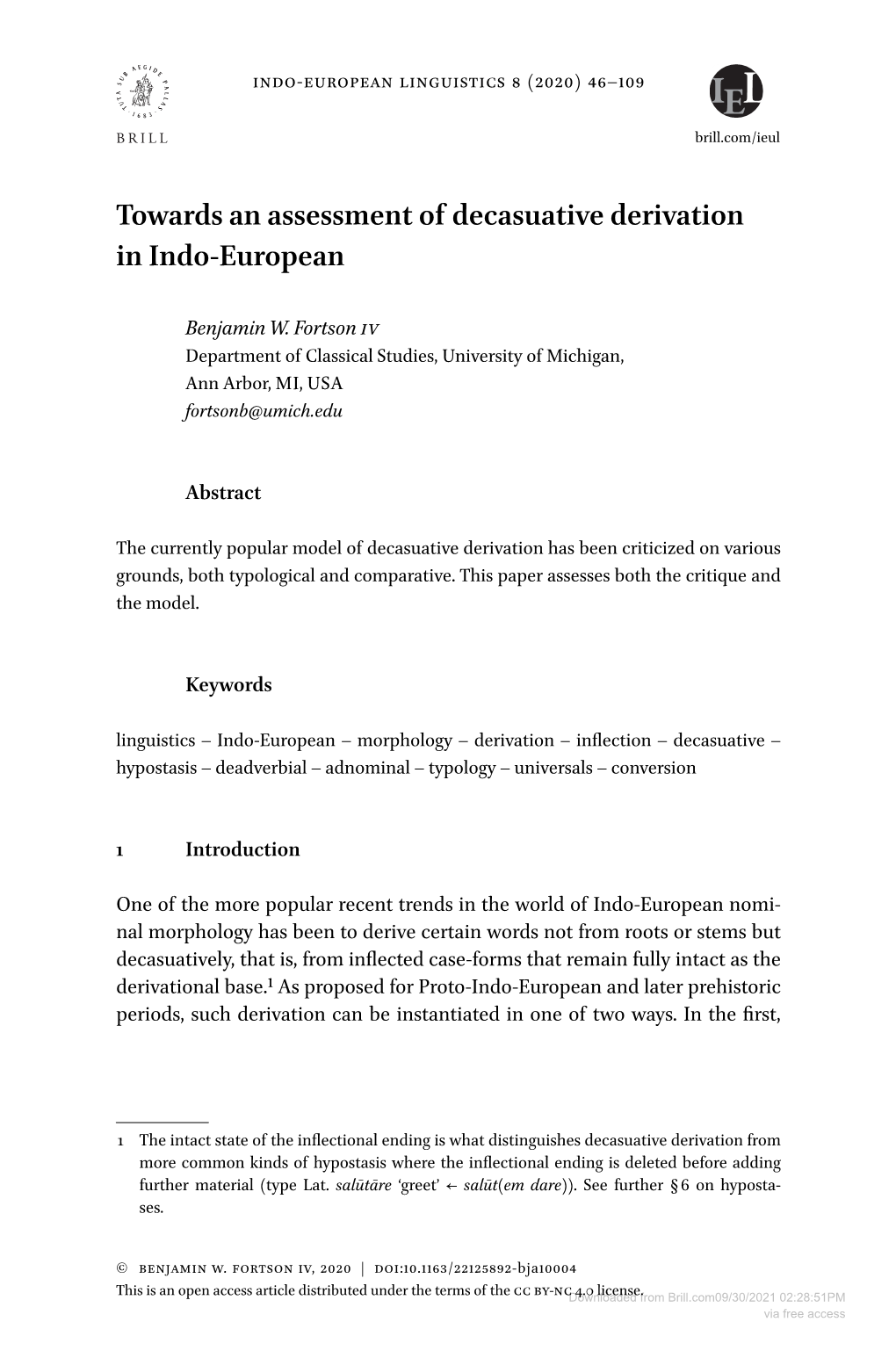 Towards an Assessment of Decasuative Derivation in Indo-European